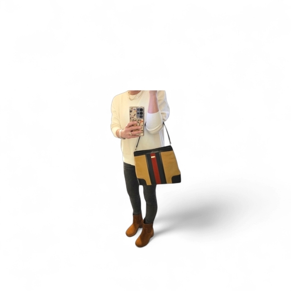 Gucci Vintage Sherry Web Classic Leather & Tan Canvas Tote - Picture 12 of 14